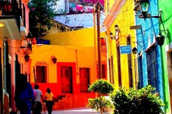Street with multicolored buildings
